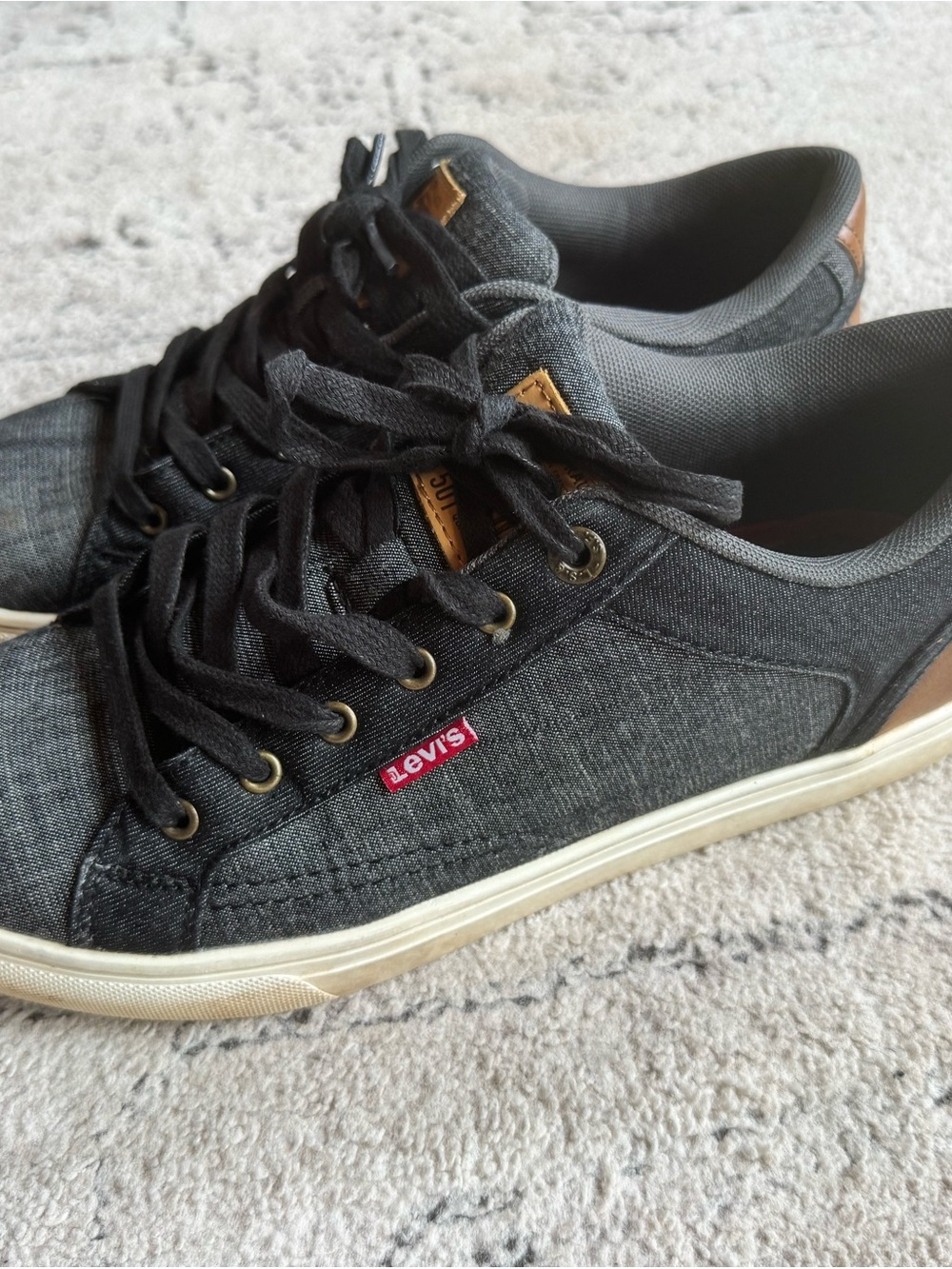 Levi's Men's Charcoal Canvas Low-Top Sneakers with Tan Accents
